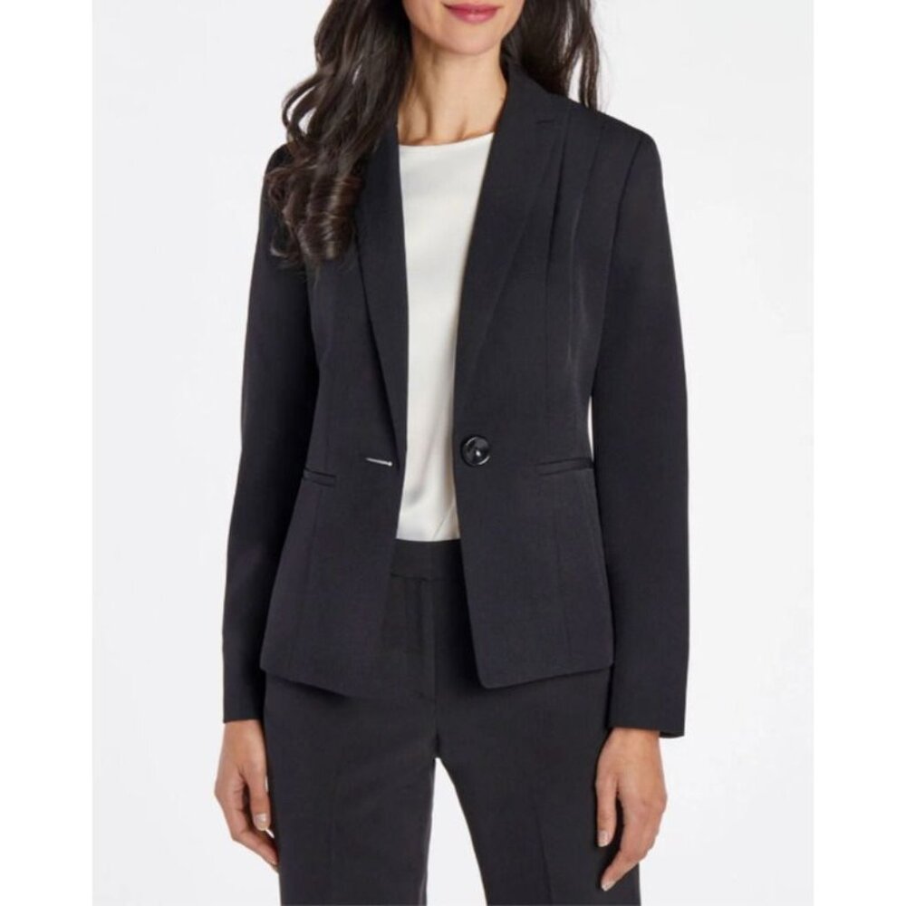 Kasper Separates Suit Holly Jacket Blazer 14 Black Classic 1 Button Poly NEW $99